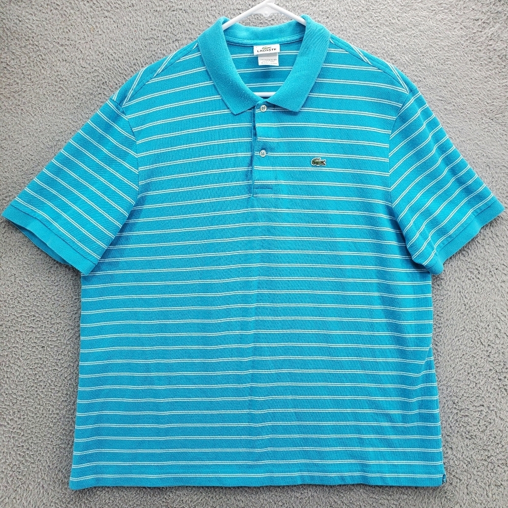 Lacoste Classic Fit Polo Shirt Mens Size XXL 8 Blue Stripe Pique